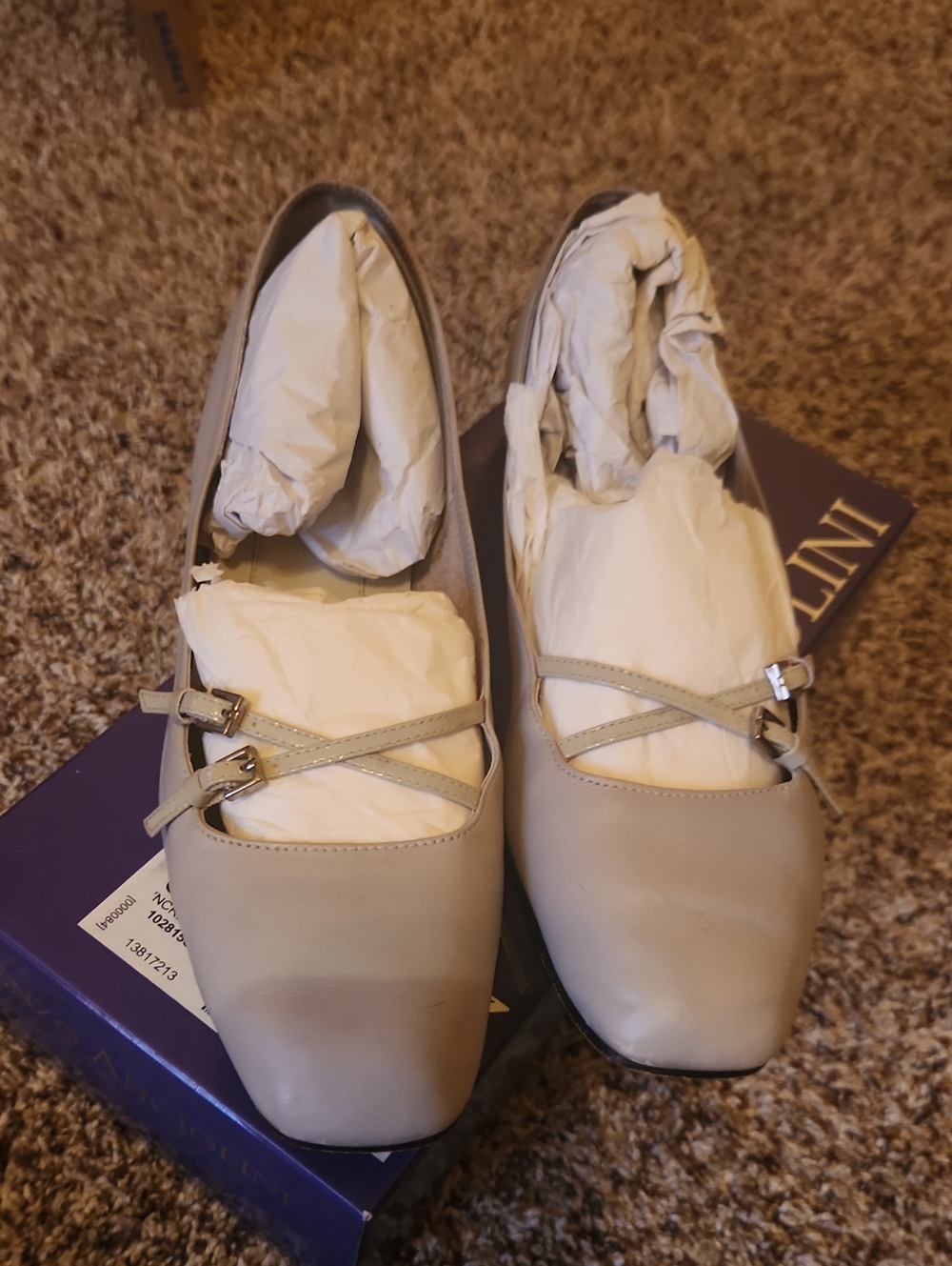 Enzo Angiolini Light Gray Square-Toe Mary Jane Flats